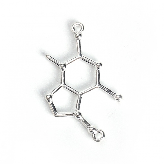 Image de Molécule Chimie Science Connecteurs en Alliage de Zinc Argenté 32mm x 18mm, 20 Pcs
