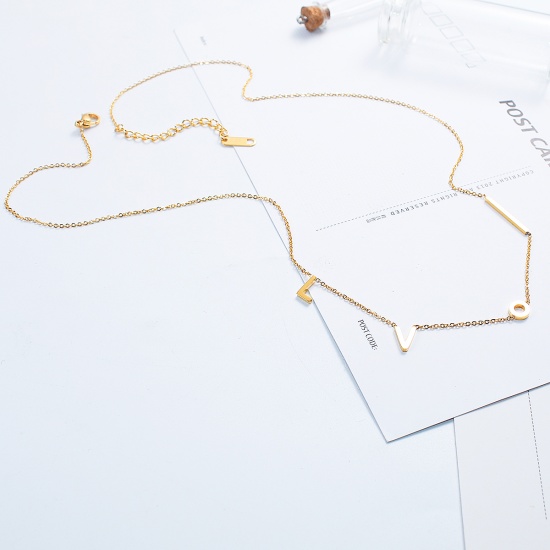 Immagine di 304 Acciaio Inossidabile Collana Oro Placcato Lettere " LOVI " lunghezza: 48cm, 1 Pz