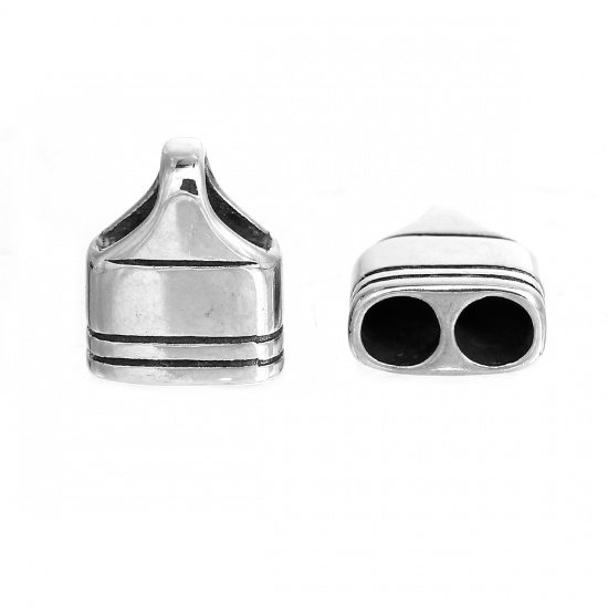 Picture of 304 Stainless Steel Cord End Caps Casting Antique Silver Color Panties (Fits 4mm Cord) 13mm x 11mm, 1 Piece