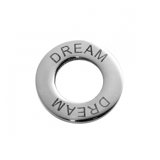 Bild von 304 Edelstahl Inspirieren Anhänger Ring Silberfarbe Message " Dream " 22mm D., 2 Stück