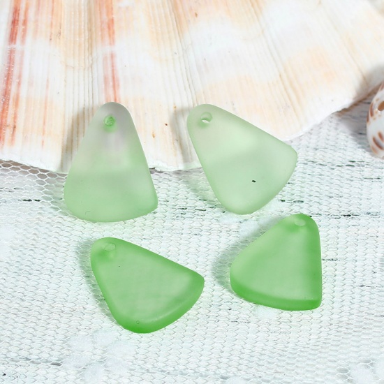 Picture of Resin Sea Glass Charms Triangle Green Frosted 20mm( 6/8") x 15mm( 5/8"), 5 PCs