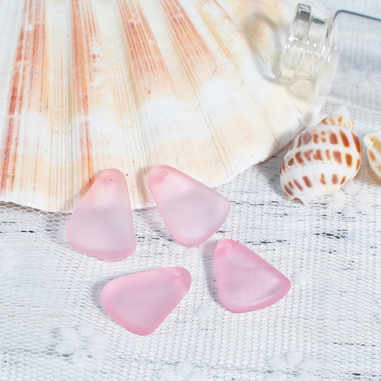 Picture of Resin Sea Glass Charms Triangle Pink Frosted 20mm( 6/8") x 15mm( 5/8"), 5 PCs