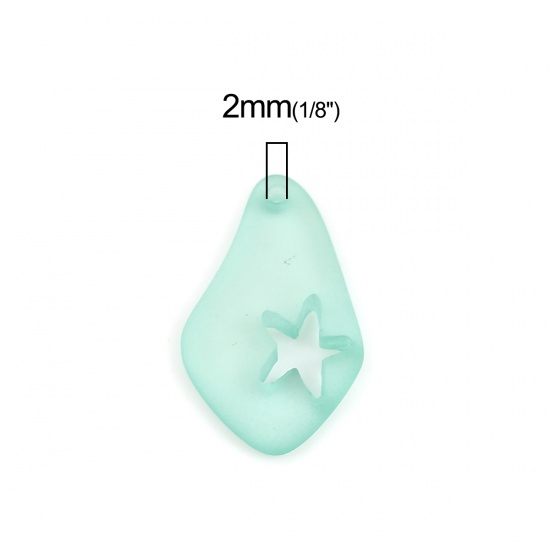 Picture of Resin Sea Glass Charms Drop Pentagram Star Green Blue Frosted 25mm(1") x 15mm( 5/8"), 5 PCs