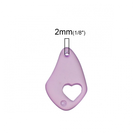 Picture of Resin Sea Glass Charms Drop Heart Purple (Can Hold ss4 Pointed Back Rhinestone) Frosted 25mm x16mm(1" x 5/8") - 24mm x16mm(1" x 5/8"), 5 PCs