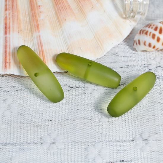 Picture of Resin Spacer Sea Glass Beads Oval Army Green Frosted About 3.5cm x1cm - 3.4cm x1cm, Hole: Approx 1.9mm, 5 PCs