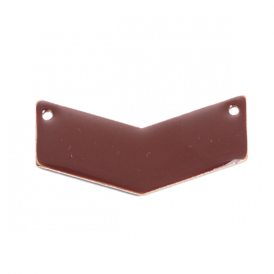 Picture of Brass Enamelled Sequins Connectors V-shaped Unplated Brown 30mm(1 1/8") x 15mm( 5/8"), 5 PCs