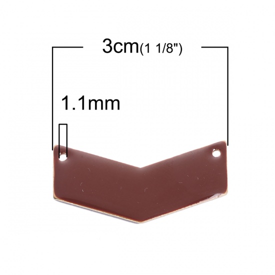 Picture of Brass Enamelled Sequins Connectors V-shaped Unplated Brown 30mm(1 1/8") x 15mm( 5/8"), 5 PCs