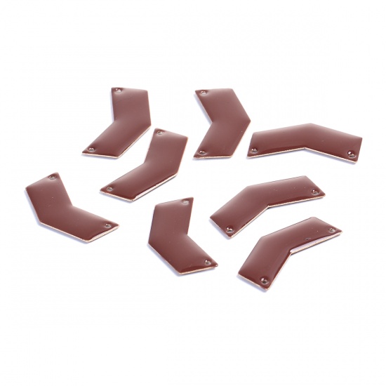 Picture of Brass Enamelled Sequins Connectors V-shaped Unplated Brown 30mm(1 1/8") x 15mm( 5/8"), 5 PCs