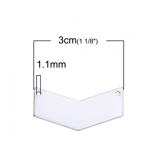 Picture of Brass Enamelled Sequins Connectors V-shaped Unplated White Enamel 30mm(1 1/8") x 15mm( 5/8"), 5 PCs