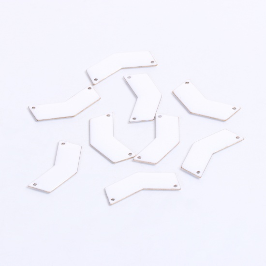 Picture of Brass Enamelled Sequins Connectors V-shaped Unplated White Enamel 30mm(1 1/8") x 15mm( 5/8"), 5 PCs