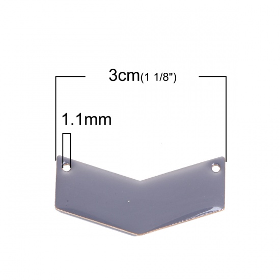 Picture of Brass Enamelled Sequins Connectors V-shaped Unplated Gray Enamel 30mm(1 1/8") x 15mm( 5/8"), 5 PCs
