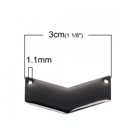 Picture of Brass Enamelled Sequins Connectors V-shaped Unplated Black Enamel 30mm(1 1/8") x 15mm( 5/8"), 5 PCs