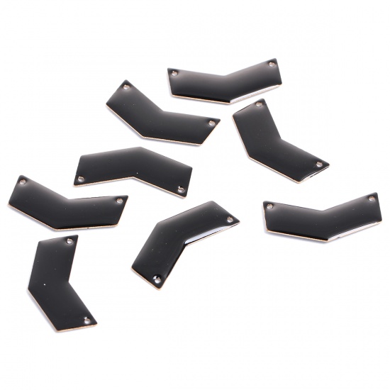 Picture of Brass Enamelled Sequins Connectors V-shaped Unplated Black Enamel 30mm(1 1/8") x 15mm( 5/8"), 5 PCs