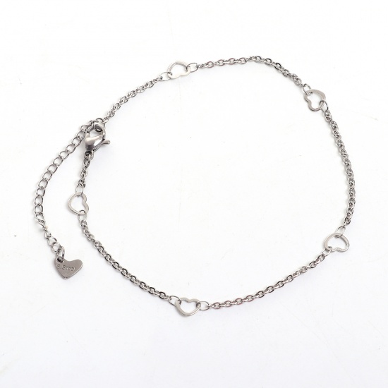Picture of 304 Stainless Steel Lobster Clasp Link Cable Chain Bracelets Silver Tone 23cm(9") long, 1 Piece