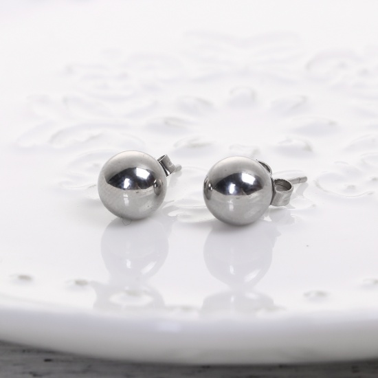Picture of 304 Stainless Steel Ear Post Stud Earrings Silver Tone Round 13mm( 4/8") x 3mm( 1/8"), Post/ Wire Size: (20 gauge), 1 Pair