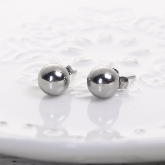 Picture of 304 Stainless Steel Ear Post Stud Earrings Silver Tone Round 14mm( 4/8") x 4mm( 1/8"), Post/ Wire Size: (20 gauge), 1 Pair
