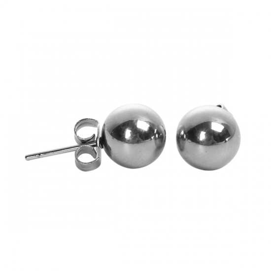 Picture of 304 Stainless Steel Ear Post Stud Earrings Silver Tone Round 16mm( 5/8") x 6mm( 2/8"), Post/ Wire Size: (20 gauge), 1 Pair