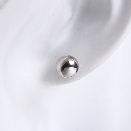 Picture of 304 Stainless Steel Ear Post Stud Earrings Silver Tone Round 16mm( 5/8") x 6mm( 2/8"), Post/ Wire Size: (20 gauge), 1 Pair