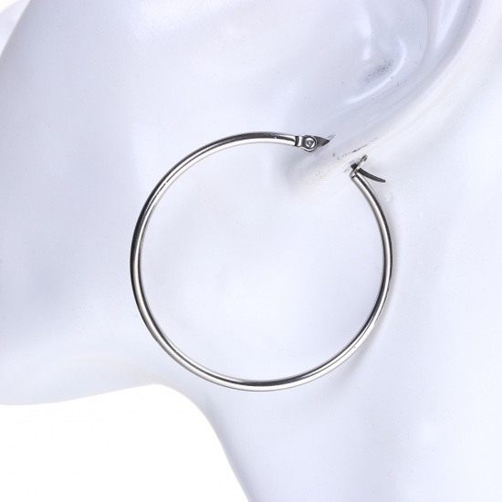 Picture of 304 Stainless Steel Hoop Earrings Silver Tone 36mm(1 3/8") x 34mm(1 3/8"), Post/ Wire Size: (21 gauge), 1 Pair