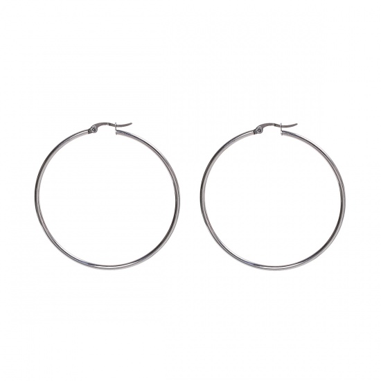 Picture of 304 Stainless Steel Hoop Earrings Silver Tone 45mm(1 6/8") x 44mm(1 6/8"), Post/ Wire Size: (21 gauge), 1 Pair
