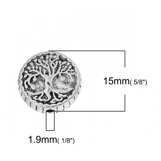 Picture of Zinc Based Alloy Spacer Beads Round Antique Silver Tree About 15mm Dia, Hole: Approx 1.9mm, 5 PCs