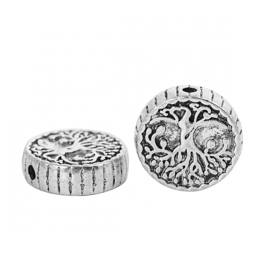 Picture of Zinc Based Alloy Spacer Beads Round Antique Silver Color Tree About 15mm Dia, Hole: Approx 1.9mm, 5 PCs