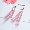 Picture of Fabric Earrings Gold Plated Pink Ribbon Acrylic Imitation Pearl 12cm(4 6/8"), Post/ Wire Size: (21 gauge), 1 Pair