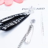 Picture of Fabric Asymmetric Earrings Silver Tone Black Pin Ribbon Clear Rhinestone 12.5cm(4 7/8") long 11.5cm(4 4/8") long, Post/ Wire Size: (21 gauge), 1 Pair