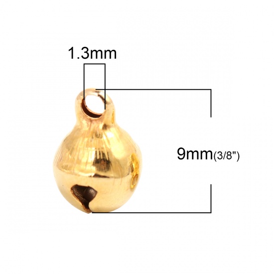 Imagen de Latón Colgantes Charms Cascabel Chapado en Oro 9mm x 6mm, 100 Unidades