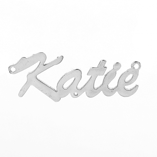 Picture of 304 Stainless Steel Name Connectors Silver Tone Message " Katie " 31mm(1 2/8") x 13mm( 4/8"), 1 Piece