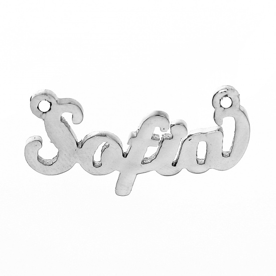 Picture of 304 Stainless Steel Name Connectors Silver Tone Message " Sofia " 21mm( 7/8") x 11mm( 3/8"), 1 Piece