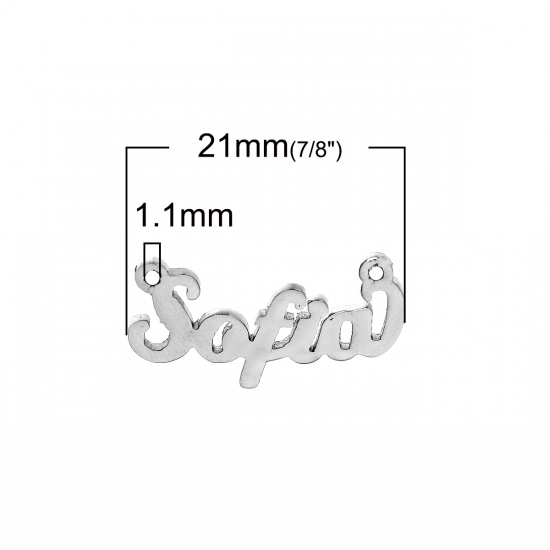 Picture of 304 Stainless Steel Name Connectors Silver Tone Message " Sofia " 21mm( 7/8") x 11mm( 3/8"), 1 Piece