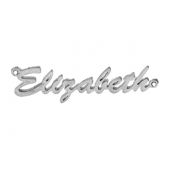 Picture of 304 Stainless Steel Name Connectors Silver Tone Message " Elisabeth " 32mm(1 2/8") x 9mm( 3/8"), 1 Piece