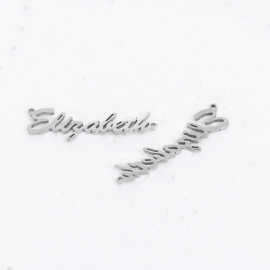 Picture of 304 Stainless Steel Name Connectors Silver Tone Message " Elisabeth " 32mm(1 2/8") x 9mm( 3/8"), 1 Piece