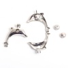 Immagine di Rame Medaglione di 3D Perla Puntale Gioielli Ciondoli Delfino Tono Argento Possibile Aprire (Adatto 8mm Perline) 34mm x 29mm , 1 Pz