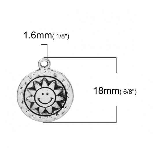 Picture of Zinc Based Alloy Charms Round Antique Silver Color Sun Face 18mm x15mm( 6/8" x 5/8"), 30 PCs