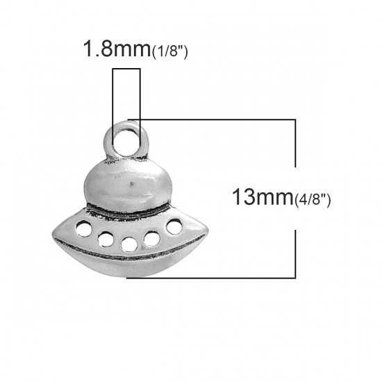 Picture of Zinc Based Alloy Galaxy Charms Spaceship Antique Silver 13mm( 4/8") x 13mm( 4/8"), 10 PCs