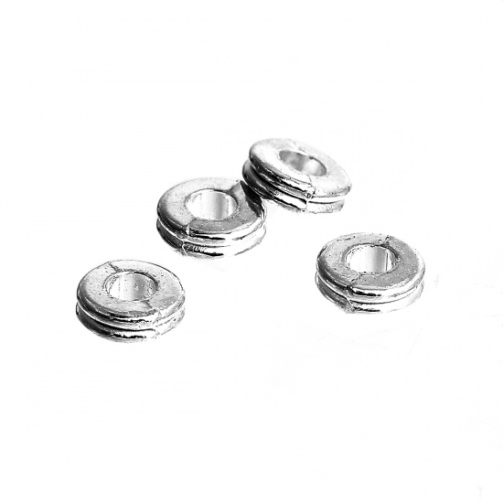 Picture of Zinc Based Alloy Spacer Beads Round Silver Plated Stripe About 6mm Dia, Hole: Approx 2.4mm, 200 PCs
