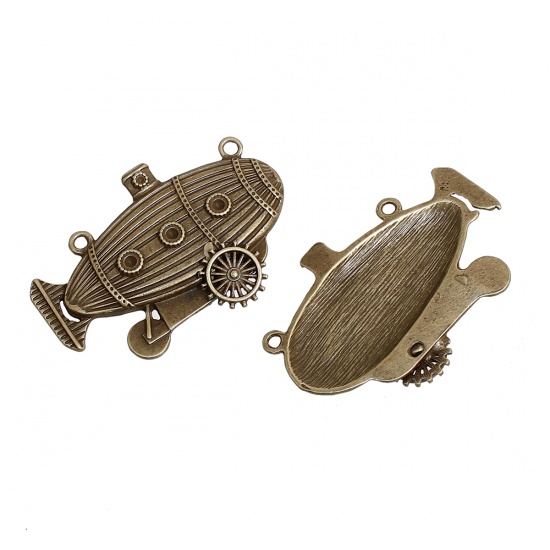 Picture of Zinc Based Alloy Steampunk Connectors Boat Antique Bronze Gear 49mm x 33mm, 2 PCs