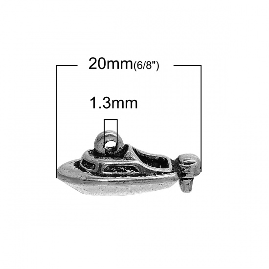 Изображение 3D Цинковый Сплав Подвески Катер Античное Серебро 20мм x 8мм, 10 ШТ