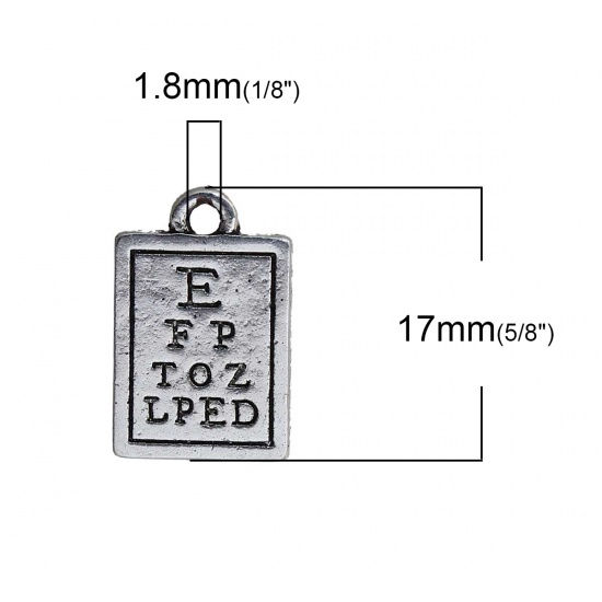 Immagine di Lega di Zinco Charms Rettangolo Argento Antico Lettere 17mm x 11mm , 30 Pz