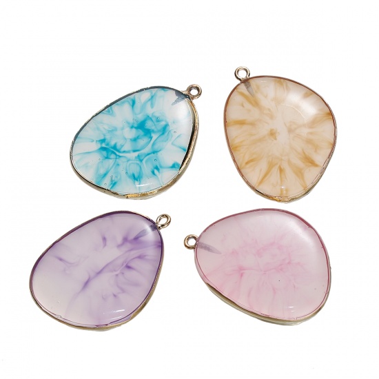 Picture of Resin Druzy/ Drusy Pendants Drop Gold Plated At Random 39mm(1 4/8") x 28mm(1 1/8"), 2 PCs