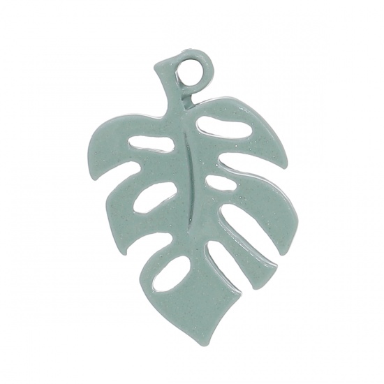 Immagine di Lega di Zinco Verniciatura a spruzzo Charms Foglia Verde 18mm x 13mm , 10 Pz