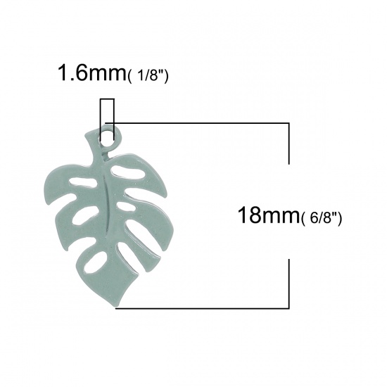 Immagine di Lega di Zinco Verniciatura a spruzzo Charms Foglia Verde 18mm x 13mm , 10 Pz