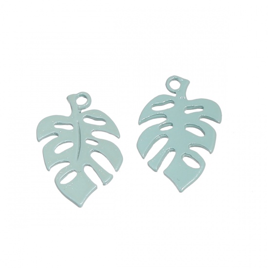 Immagine di Lega di Zinco Verniciatura a spruzzo Charms Foglia Verde 18mm x 13mm , 10 Pz