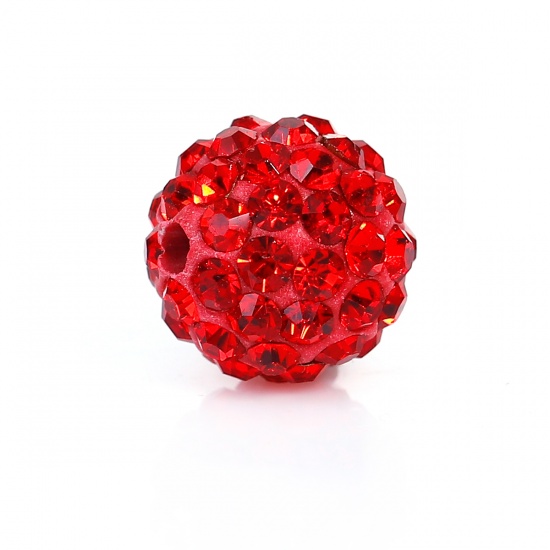 Picture of Polymer Clay & Rhinestone Beads Ball Red About 10mm Dia, Hole: Approx 2mm, 1 Piece
