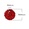 Image de Perles en Pâte Polymère+Strass Forme Balle Rouge Diamètre: 10mm, Tailles de Trous: 2mm, 1 Pièce