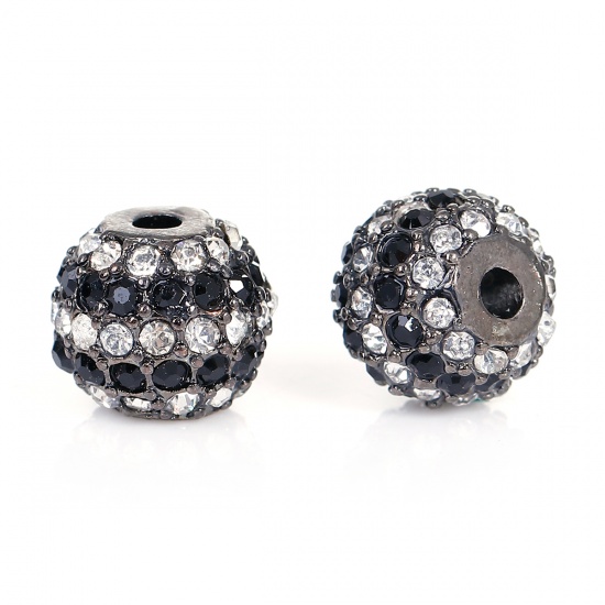 Picture of Zinc Based Alloy Beads Round Gunmetal Clear Rhinestone About 11mm Dia, Hole: Approx 2.4mm, 1 Piece