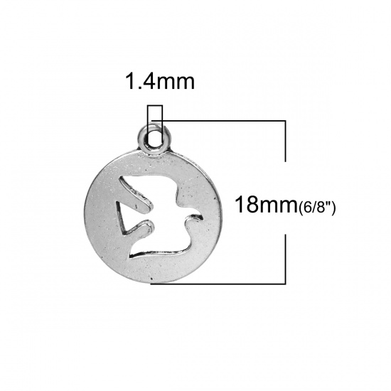 Picture of Zinc Based Alloy Cut Out Charms Round Antique Silver Color Bird 18mm( 6/8") x 16mm( 5/8"), 50 PCs
