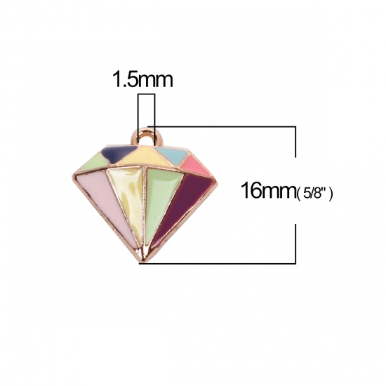 Picture of Zinc Based Alloy Mosaic Charms Diamond Shape Gold Plated Multicolor Enamel 16mm( 5/8") x 16mm( 5/8"), 10 PCs